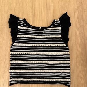 Frenchi Black and White Striped Top with Ruffle Sleeves